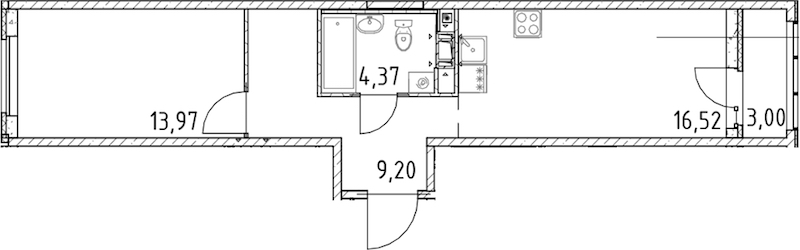 1-комнатная квартира 44.06 м², 16/17 эт., ЖК «Город Первых»